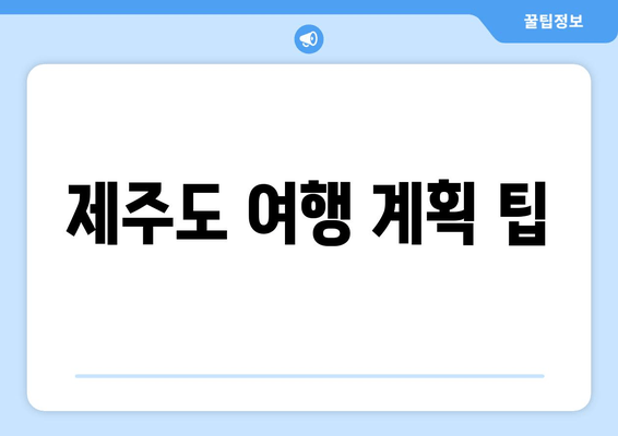 제주도 여행 계획 팁