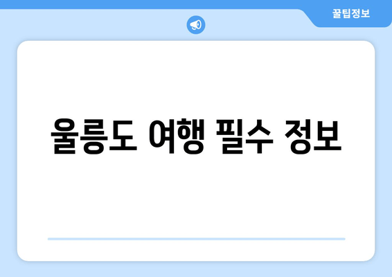 울릉도 여행 필수 정보