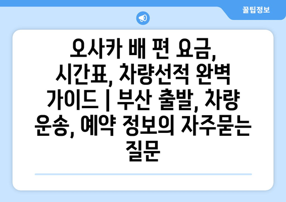 오사카 배 편 요금, 시간표, 차량선적 완벽 가이드 | 부산 출발, 차량 운송, 예약 정보