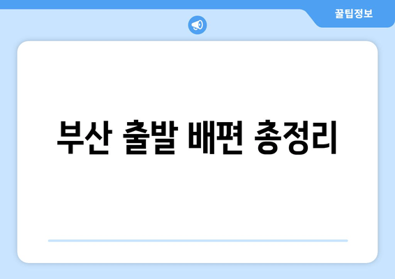 부산 출발 배편 총정리