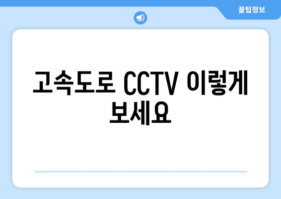 고속도로 CCTV 이렇게 보세요