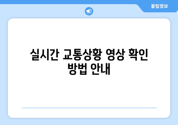 실시간 교통상황 영상 확인 방법 안내