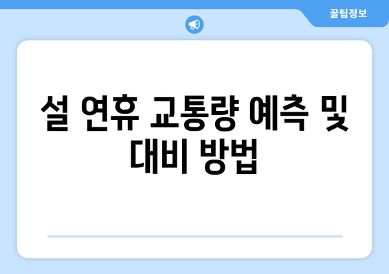 설 연휴 교통량 예측 및 대비 방법