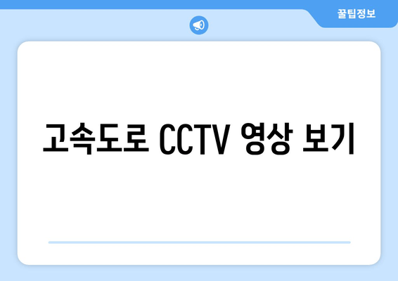 고속도로 CCTV 영상 보기