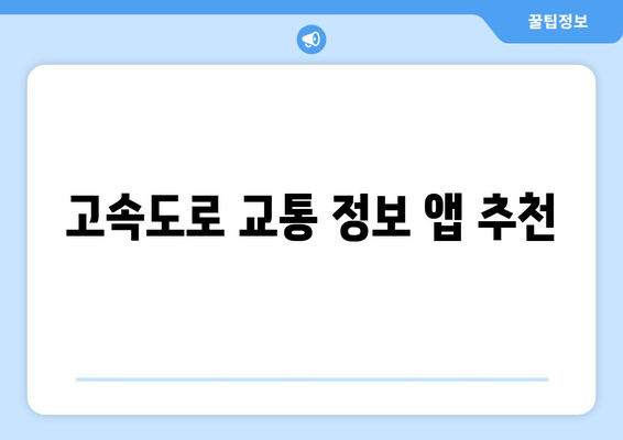 고속도로 교통 정보 앱 추천