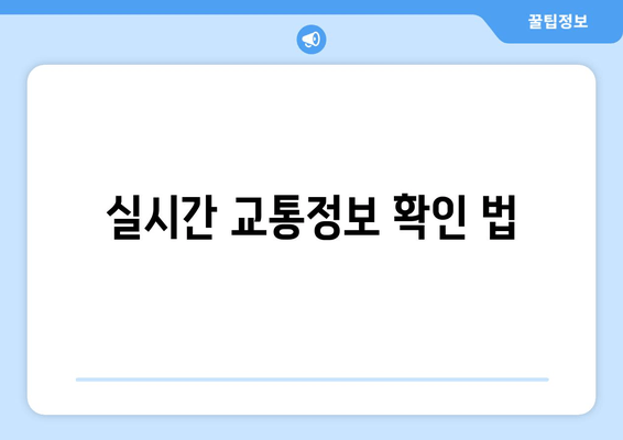 실시간 교통정보 확인 법