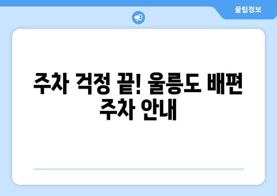 주차 걱정 끝! 울릉도 배편 주차 안내