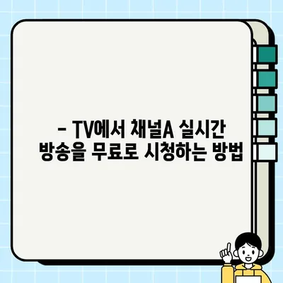 채널A 실시간 방송 무료 시청 방법| PC, 모바일, TV 시청 가이드 | 채널A, 실시간 방송, 무료 시청, 시청 방법