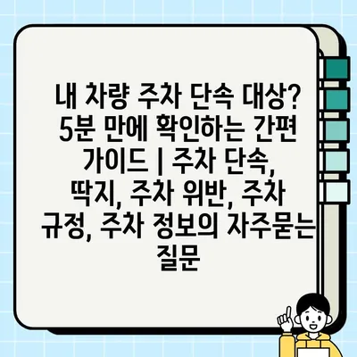 내 차량 주차 단속 대상? 5분 만에 확인하는 간편 가이드 | 주차 단속, 딱지, 주차 위반, 주차 규정, 주차 정보