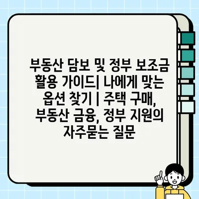 부동산 담보 및 정부 보조금 활용 가이드| 나에게 맞는 옵션 찾기 | 주택 구매, 부동산 금융, 정부 지원