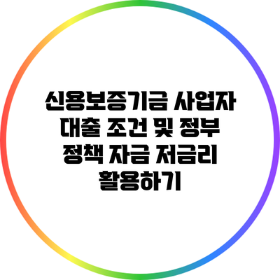 신용보증기금 사업자 대출 조건 및 정부 정책 자금 저금리 활용하기