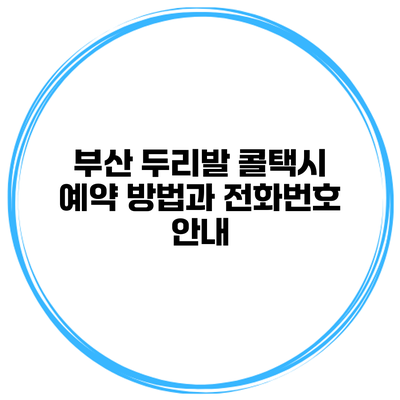 부산 두리발 콜택시 예약 방법과 전화번호 안내